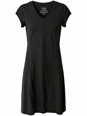 L.L. Bean Black V-Neck A-Line Midi Dress